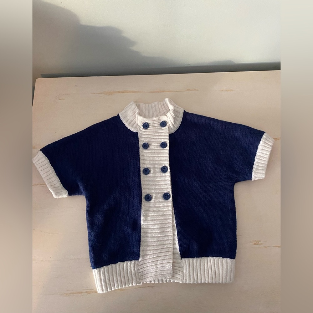 Janie and Jack Navy and White Button-Up Sweater